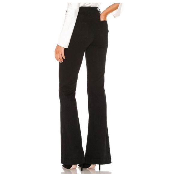 PAIGE Black Shadow Clean Front Genevieve Wide Leg Flare Jeans Buckle Detail - Picture 4 of 16